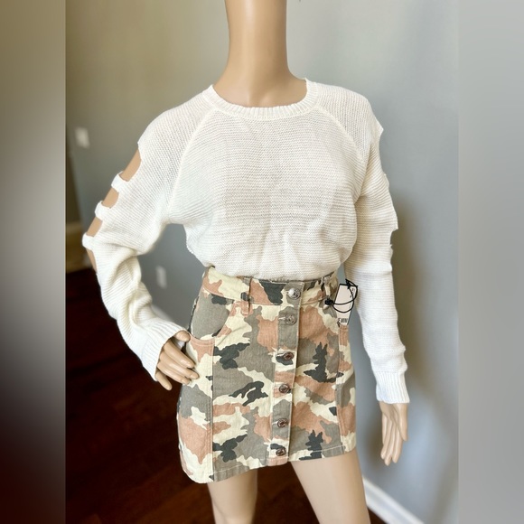 Thyme & Thread Sweaters Thyme Thread Cream Open Sleeve Cropped